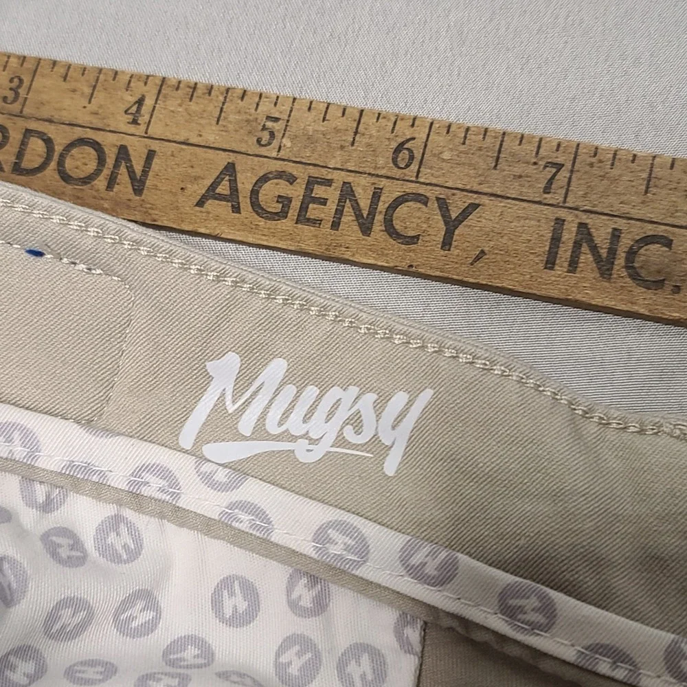 Mugsy Chinos Mens 32x30 Khaki Beige Stretch Cotton Rayon Slim Straight‎ Trousers